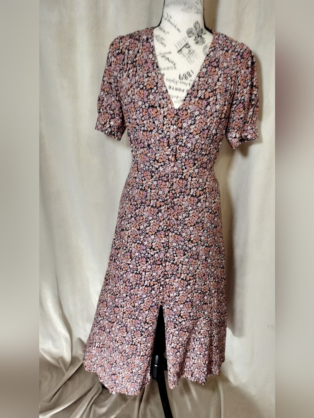 The Kooples Women's V-Neck Short Sleeve Floral Midi Dress. Size 1/US S